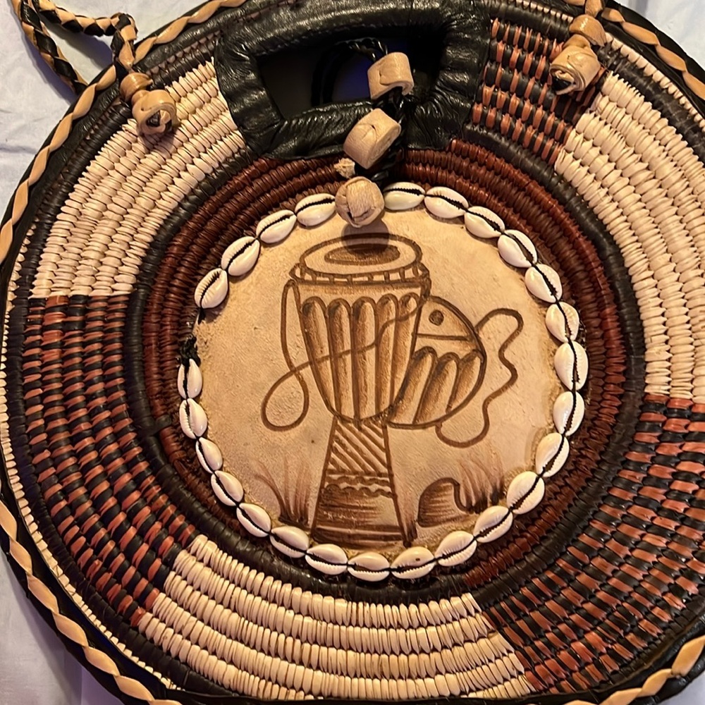 NWOT Handmade Leather and wicker bag